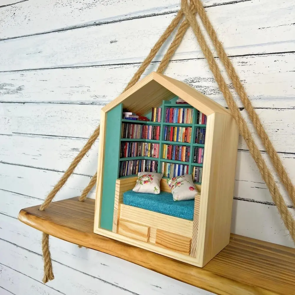Shake Away Your Anxiety Anti-Anxiety Bookshelf Reduce Pressure with 200 Books and 2 Cushions Mini Bookshelf Fidget Toys Wooden