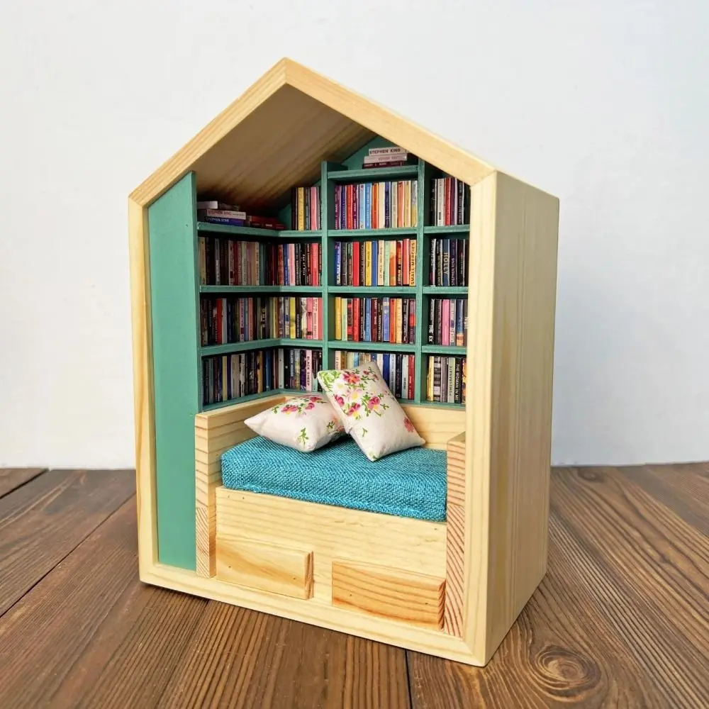 Shake Away Your Anxiety Anti-Anxiety Bookshelf Reduce Pressure with 200 Books and 2 Cushions Mini Bookshelf Fidget Toys Wooden