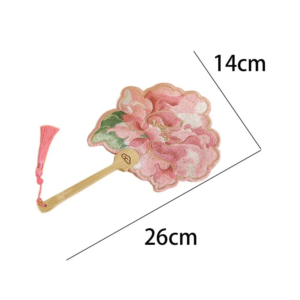 Ancient Handheld Embroidered Round Fan with Pendant Tassels Chinese Style Fan Lotus Butterfly Group Fan Photography Prop