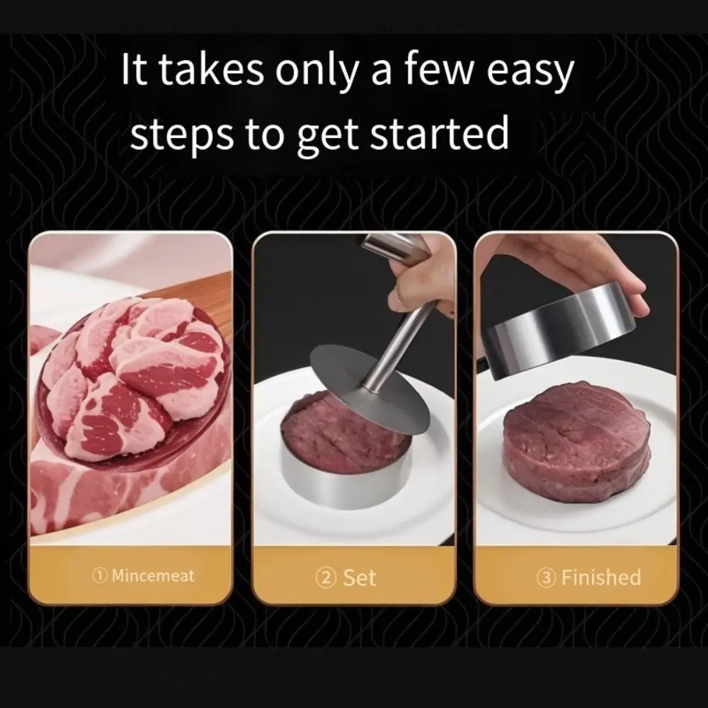 Adjustable Thickness Stainless Steel Hamburger Press Non-Stick Round Burger Patty Maker Durable Creative Burger Smasher Beef