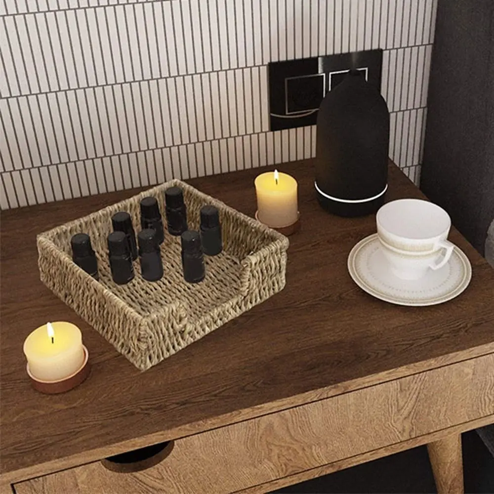 Straw Woven Water Hyacinth Napkin Holder Natural Handmade Grass Woven Tissue Box Mildew Resistant Countryside Style