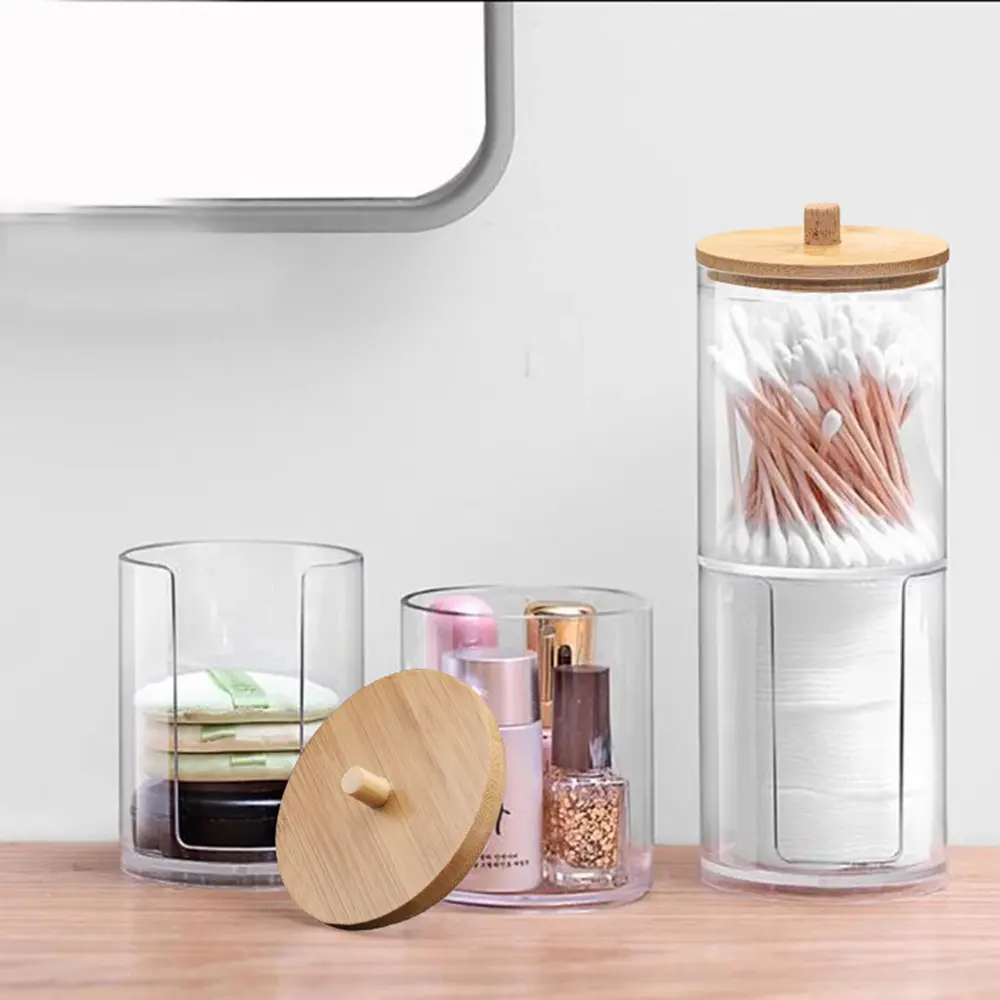 Acrylic Storage Candy Container for Bathroom Accessories Cotton Ball Dispenser Bathroom Jars Cotton Swab Holder Qtips Holder