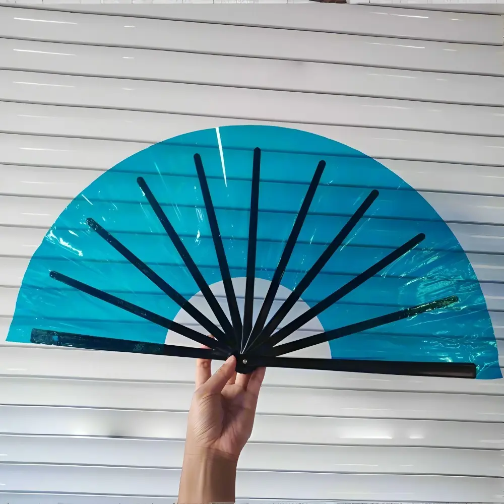 Perfect Laser Large Folding Hand Fan Exquisite Plastic Handheld Fan Wear Resist Kung Fu Fan Outdoor Event