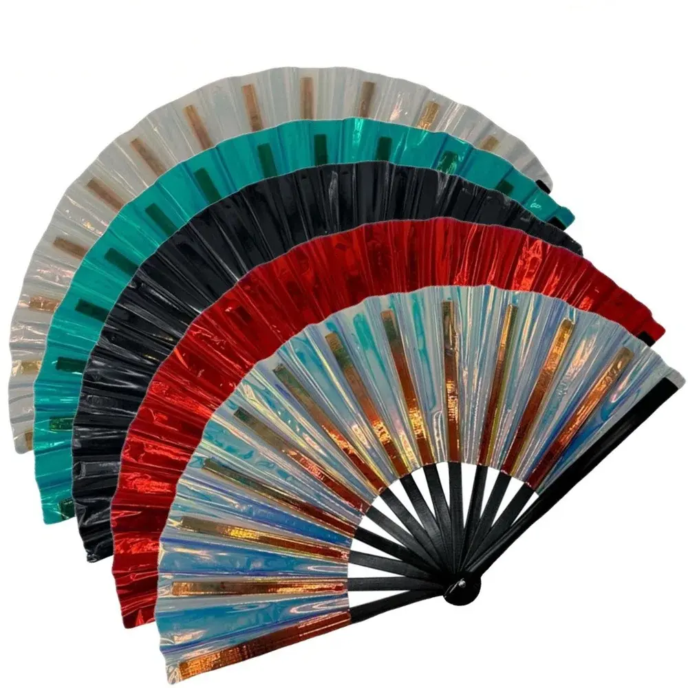 Perfect Laser Large Folding Hand Fan Exquisite Plastic Handheld Fan Wear Resist Kung Fu Fan Outdoor Event