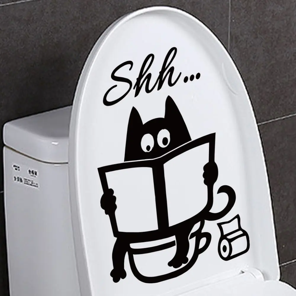 Cartoon Shh... Toilet Wall Sticker Waterproof PVC Bathroom Door Decals DIY Removable Bathroom Door Decor
