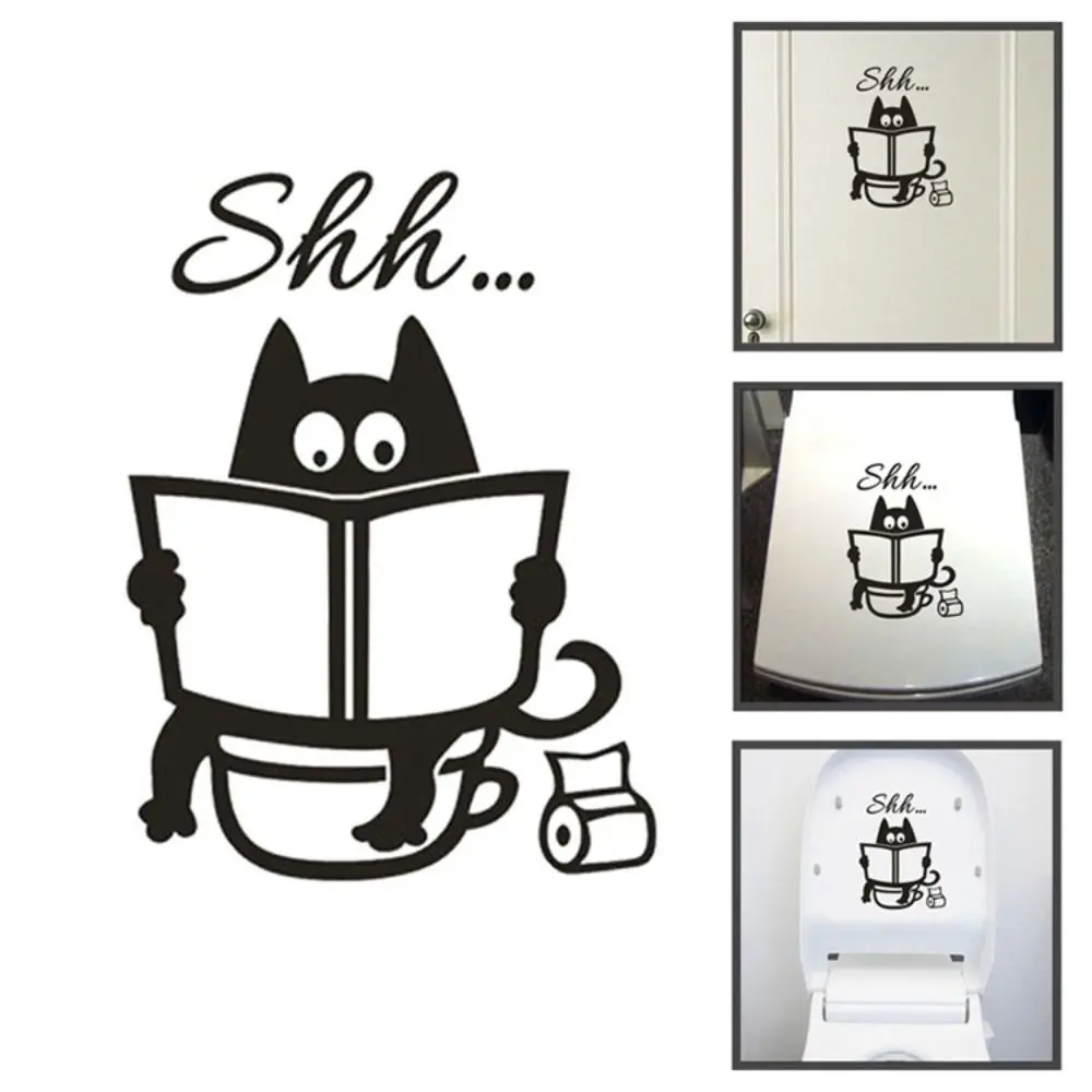 Cartoon Shh... Toilet Wall Sticker Waterproof PVC Bathroom Door Decals DIY Removable Bathroom Door Decor
