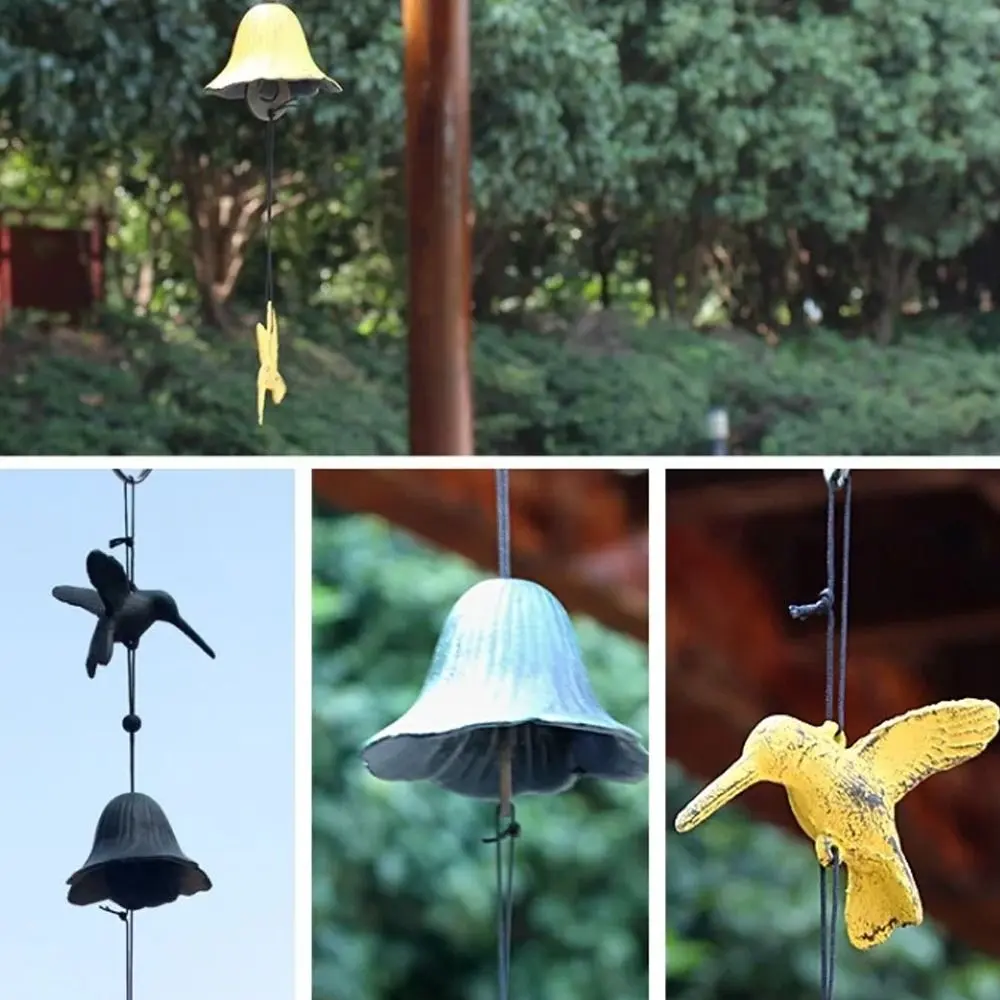 Japanese Style Hanging Hummingbird Cast Iron Bells Novelty Stereoscopic Wind Chime Vintage Creative Landscape Bell Gift