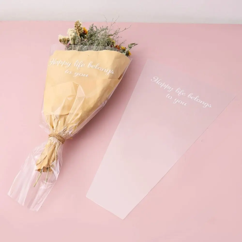 50Pcs Transparent Flower Packaging Bag Package Supplies Waterproof Wrapping Paper Trapezoidal Plastic Bag