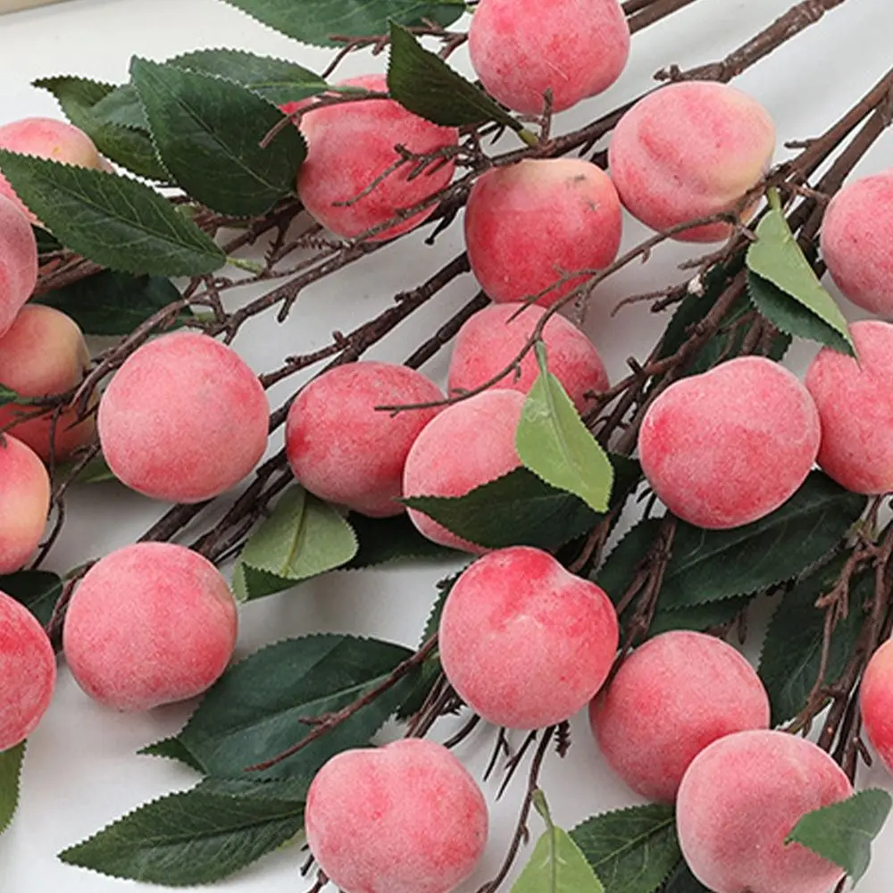 6 Heads Artificial Peach Branch Plastic Realistic Simulation Peach Fruit Handmade Fake Plants Living Room Balcony Decoration