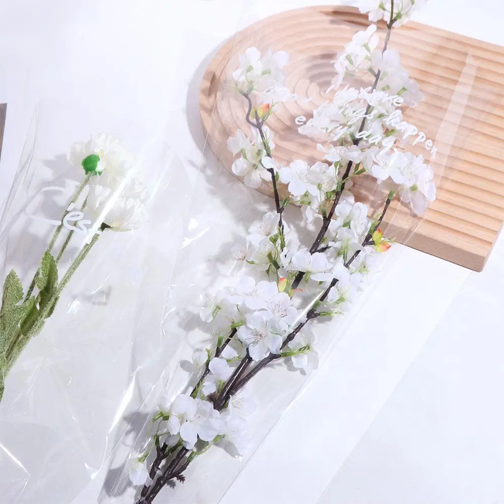 50Pcs Transparent Flower Packaging Bag Package Supplies Waterproof Wrapping Paper Trapezoidal Plastic Bag