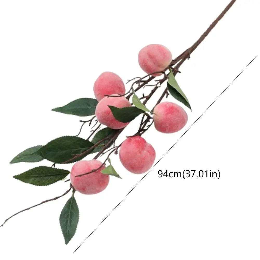 6 Heads Artificial Peach Branch Plastic Realistic Simulation Peach Fruit Handmade Fake Plants Living Room Balcony Decoration