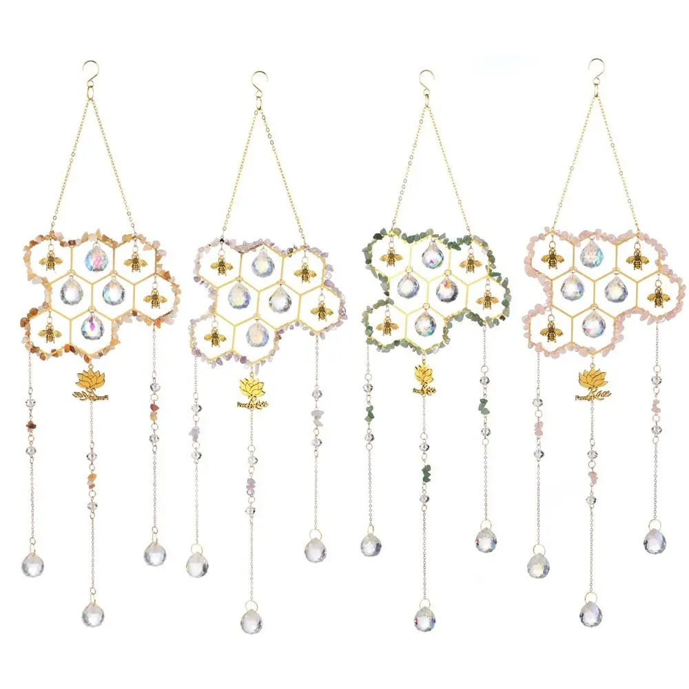 Natural Beehive Crystal Sun Catcher Handmade Hanging Rainbow Catcher Chandelier DIY Crafts Bee Beehive Suncatcher