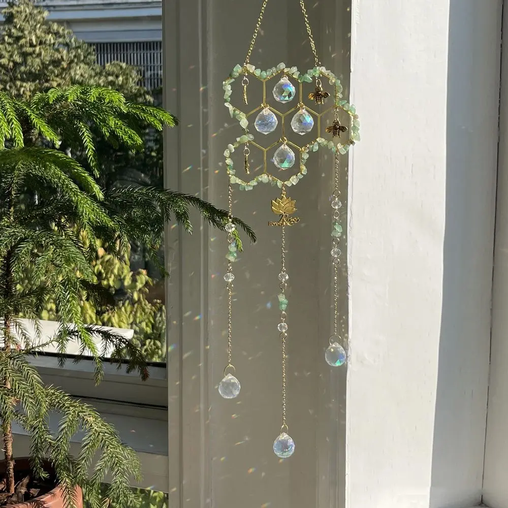 Natural Beehive Crystal Sun Catcher Handmade Hanging Rainbow Catcher Chandelier DIY Crafts Bee Beehive Suncatcher
