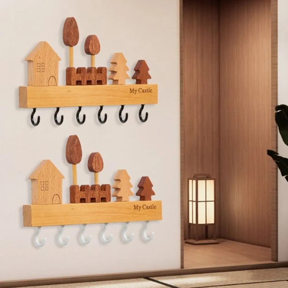 Home Decor Accessory Solid Wood Key Hook Rack non-toxic No-Drill Decorative Hook Wall Mount Cute Coat Rack Towels