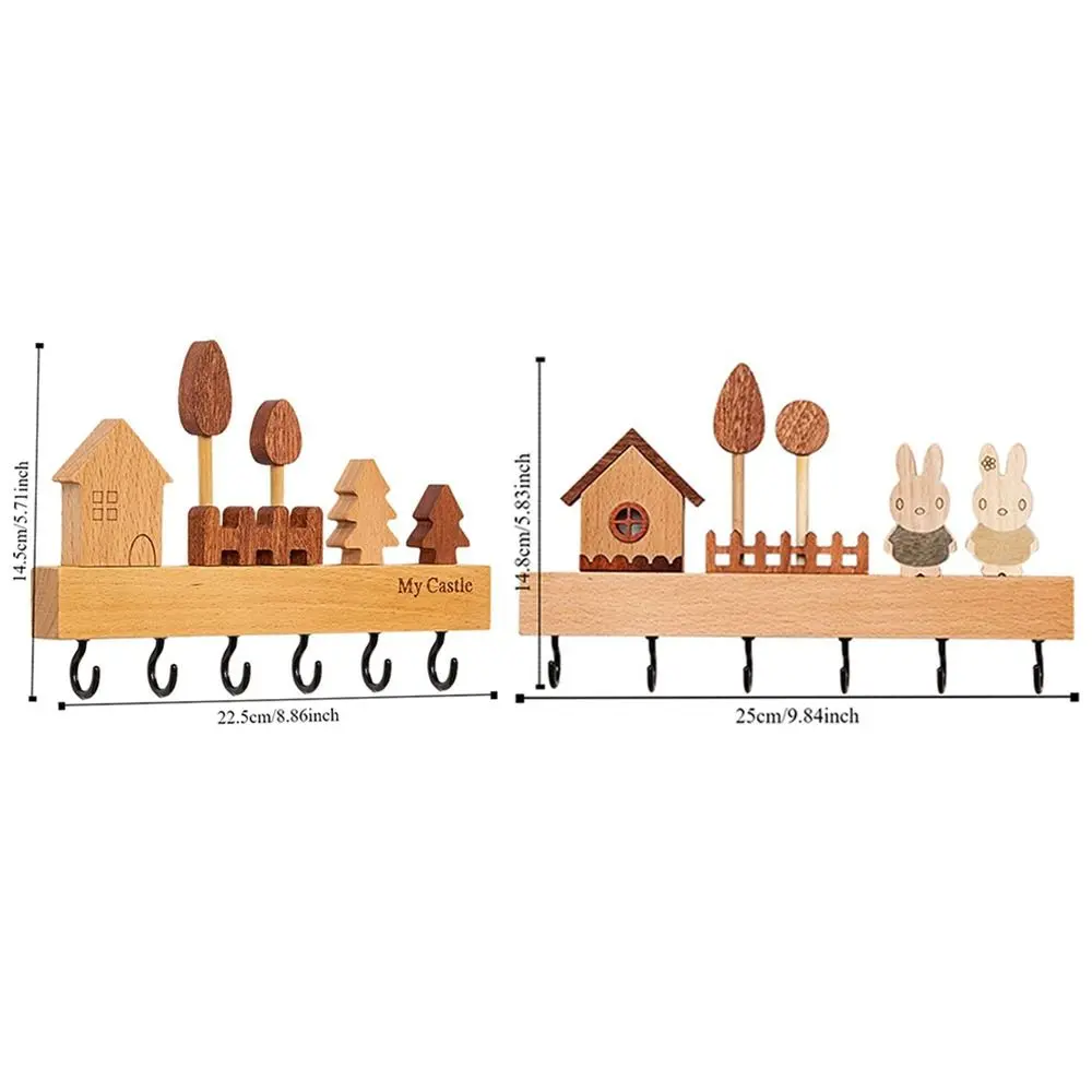 Home Decor Accessory Solid Wood Key Hook Rack non-toxic No-Drill Decorative Hook Wall Mount Cute Coat Rack Towels