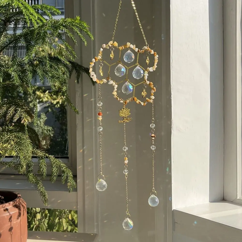 Natural Beehive Crystal Sun Catcher Handmade Hanging Rainbow Catcher Chandelier DIY Crafts Bee Beehive Suncatcher