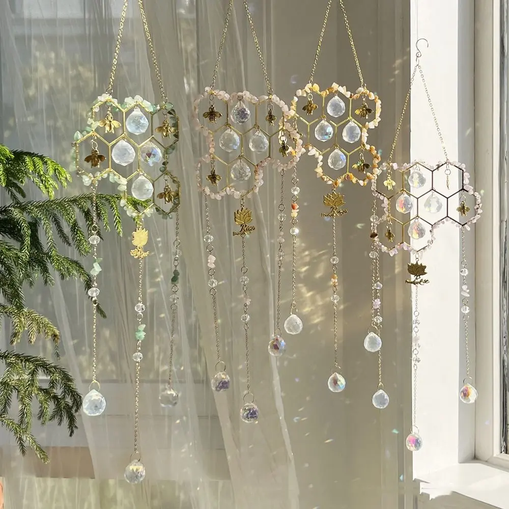 Natural Beehive Crystal Sun Catcher Handmade Hanging Rainbow Catcher Chandelier DIY Crafts Bee Beehive Suncatcher