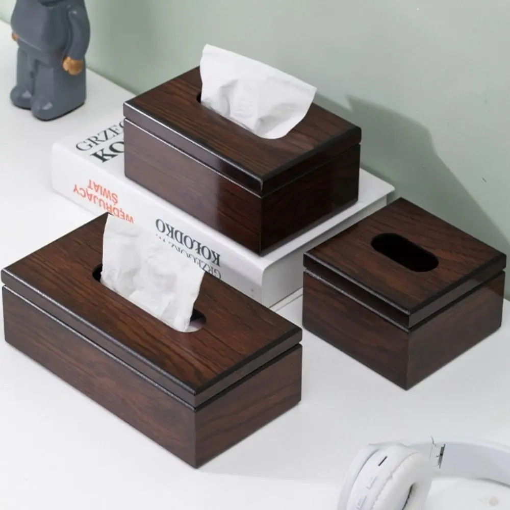 Imitation Walnut Wood Desktop Tissue Box Square Vintage Paper Storage Box High Quality Simple Style Napkins Holder Bedroom