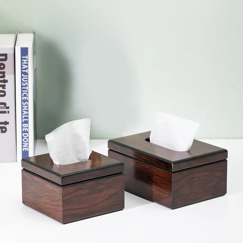 Imitation Walnut Wood Desktop Tissue Box Square Vintage Paper Storage Box High Quality Simple Style Napkins Holder Bedroom
