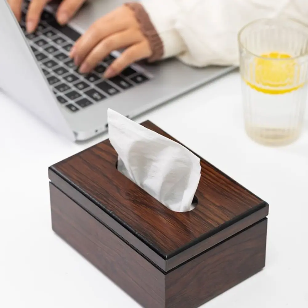 Imitation Walnut Wood Desktop Tissue Box Square Vintage Paper Storage Box High Quality Simple Style Napkins Holder Bedroom