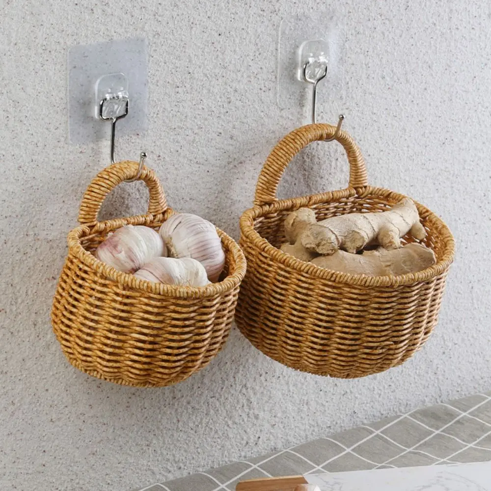 Home Decor Wall Hanging Punching Scallion Ginger Garlic Fruit Vegetable Flower Basket Kitchen Utensil Wedding Storage Basket