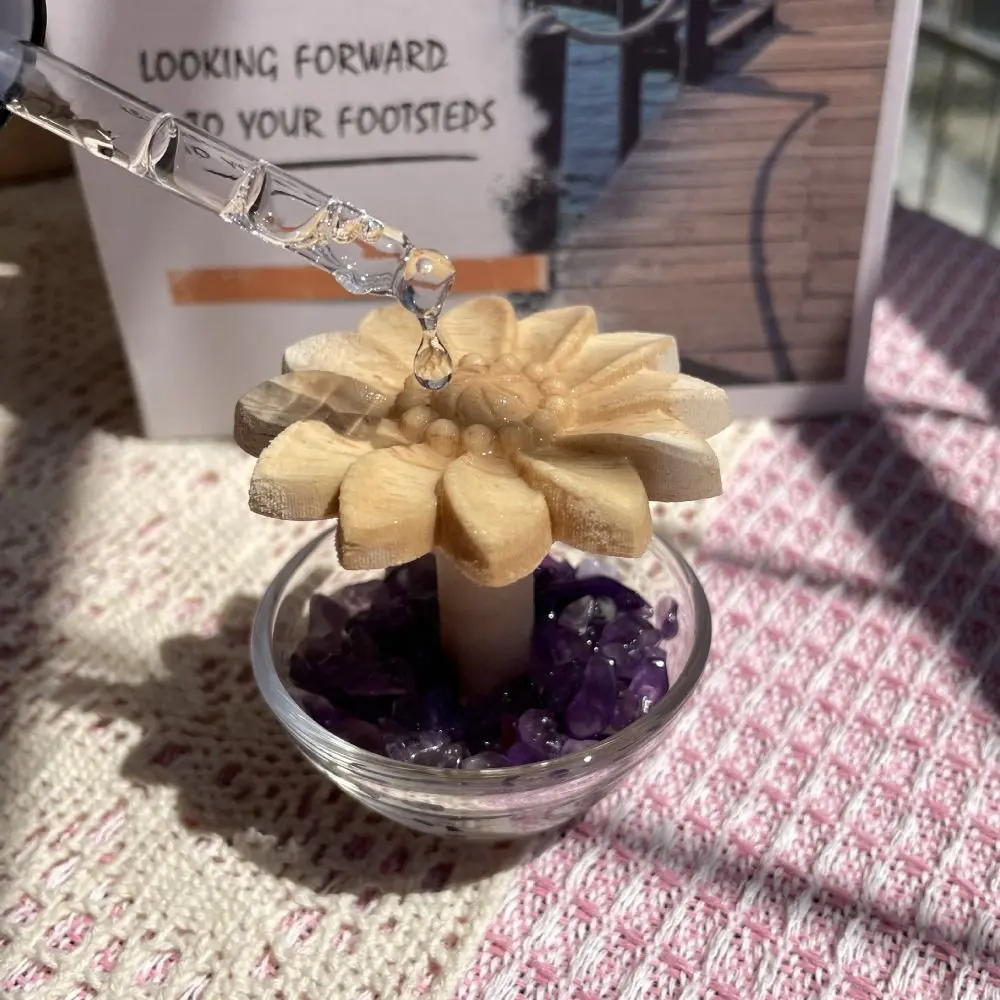 DIY Wooden Daisy Essential Oil Diffuser Creative Volatile Essential Oils Containers Refillable with Stone