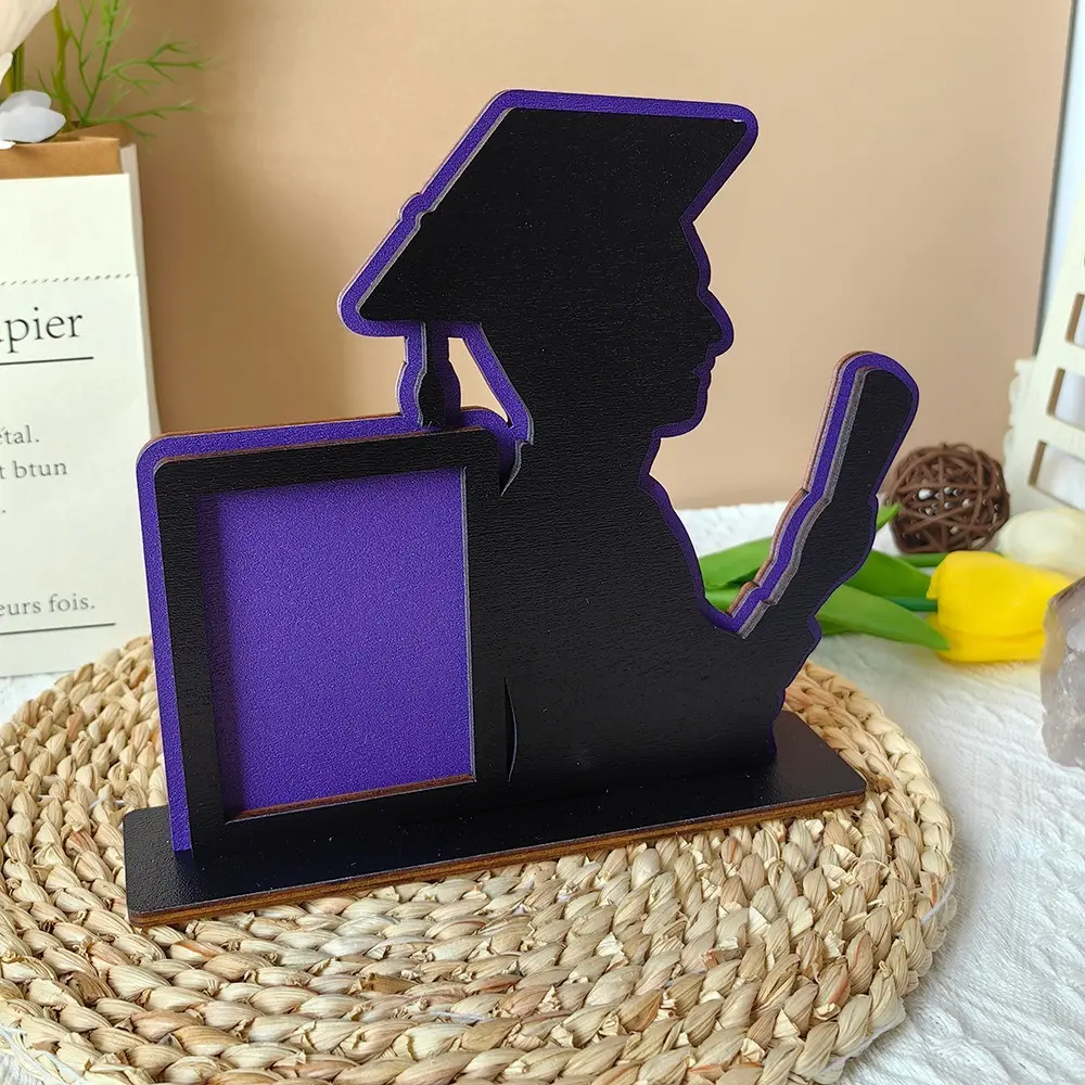 Vintage Graduation Theme Picture Frame Rustic Festival Wooden Photo Frame Celebration Handmade Picture Frame Stand Friend Gifts