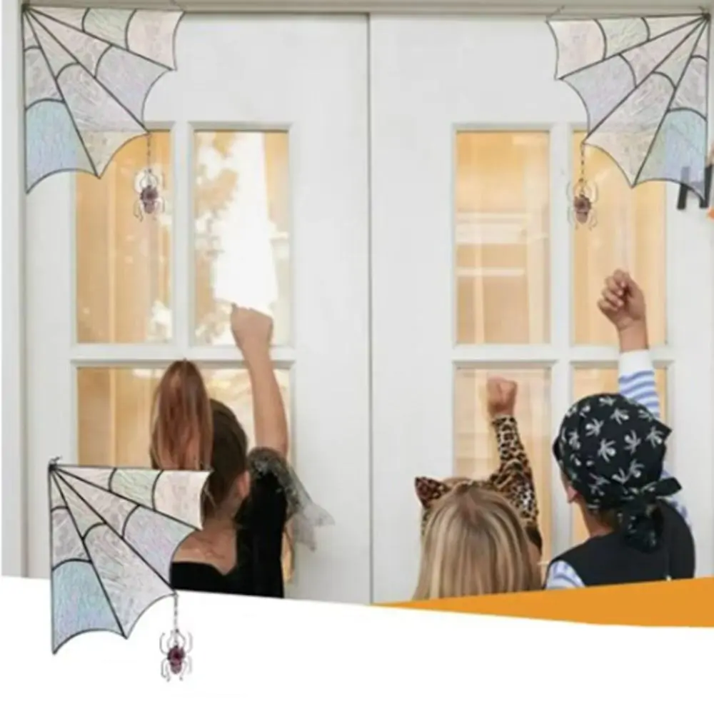 Acrylic Spiderweb Spiderweb Door Trim Quartered Colorful Window Frame Ornament Durable with Chain