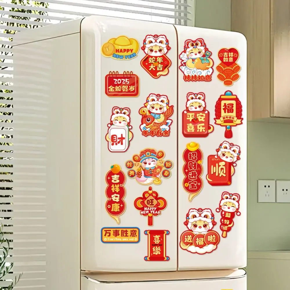 6pcs Cartoon Chinese New Year Fridge Magnets Celebrating Cute 2025 Snake Year Refrigerator Magnet Traditional Soft