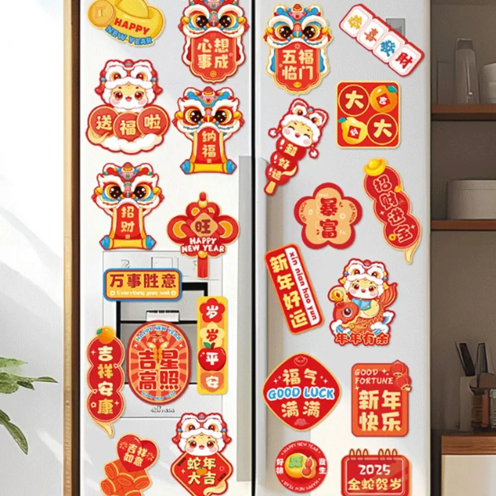 6pcs Cartoon Chinese New Year Fridge Magnets Celebrating Cute 2025 Snake Year Refrigerator Magnet Traditional Soft