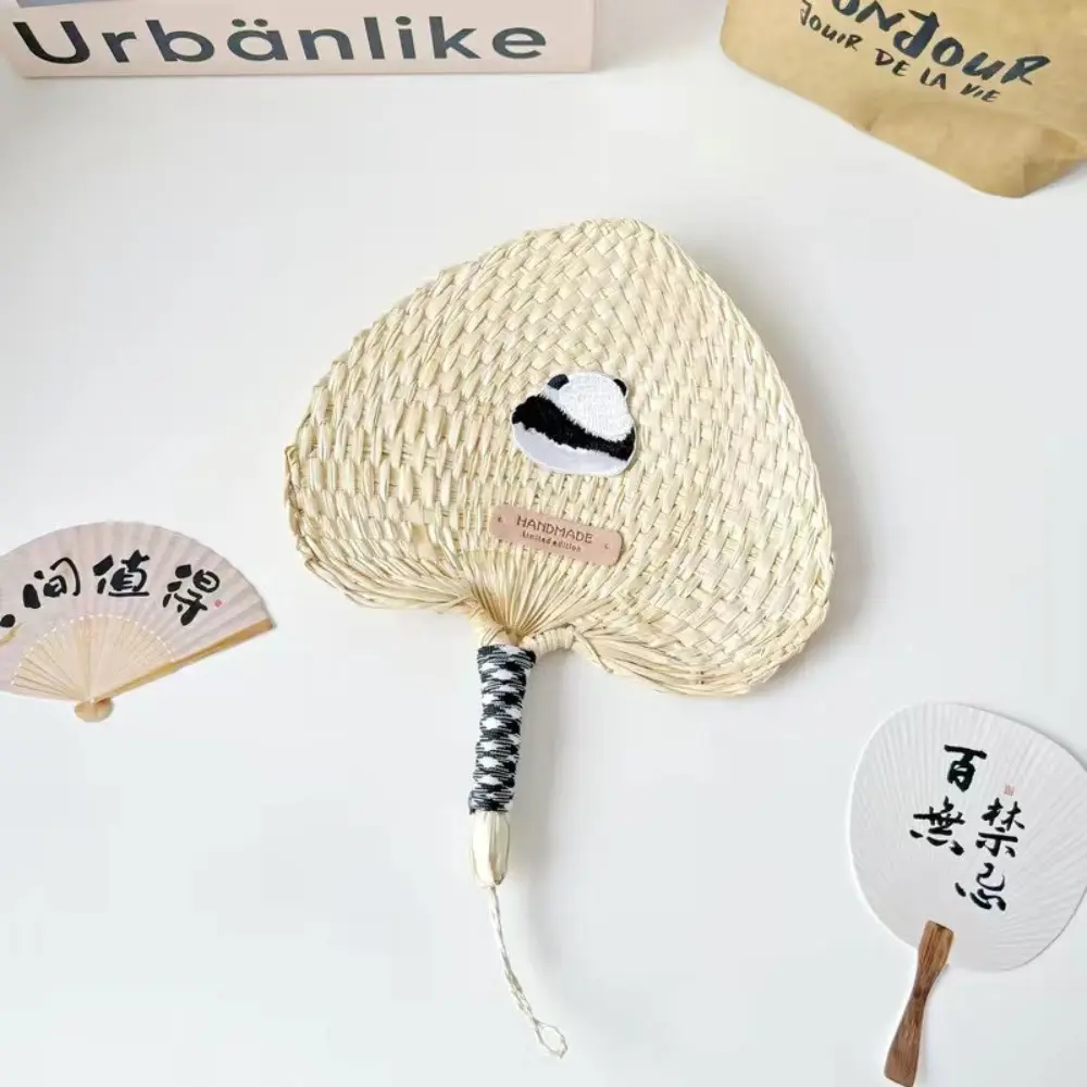 Durable Vintage Cattail Fan Chinese Style Pure Color Woven Fan Cartoon Embroidered Handheld Fan Wedding Decor