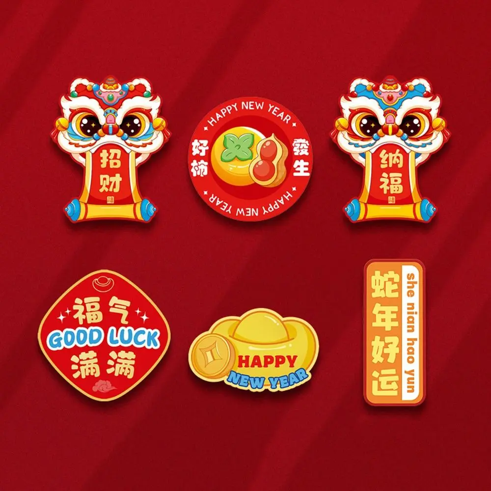 6pcs Cartoon Chinese New Year Fridge Magnets Celebrating Cute 2025 Snake Year Refrigerator Magnet Traditional Soft