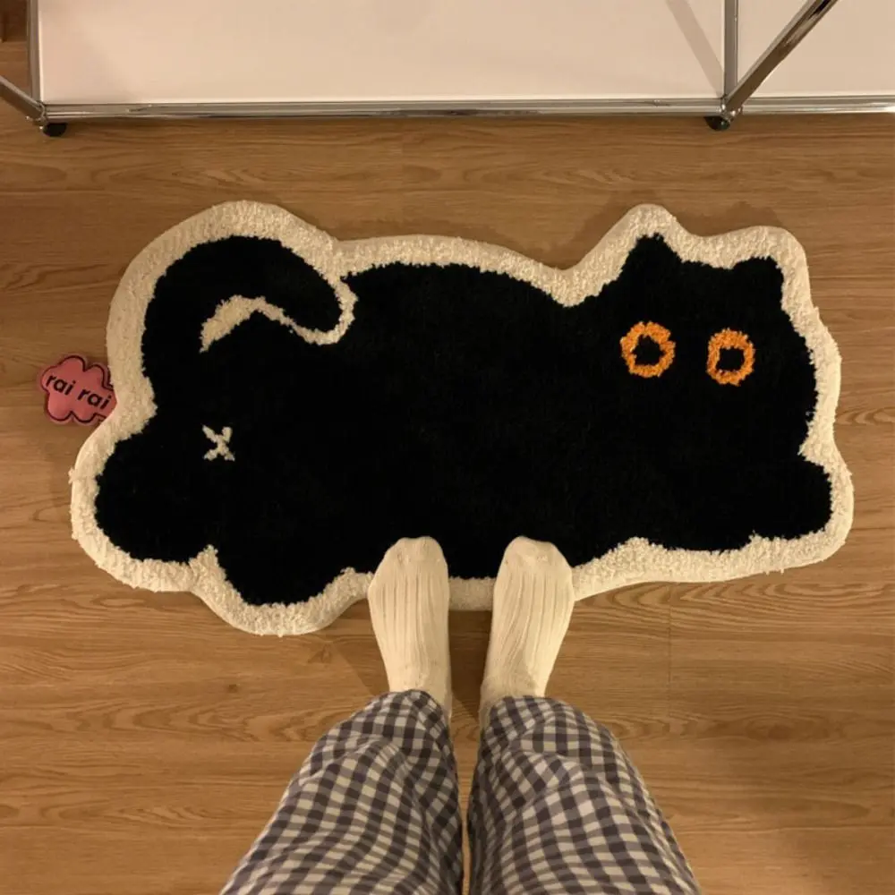 Entrance Carpet Black Cat Cat Shaped Floor Mat Non-Slip Super Soft Floor Carpet Absorbent Cute Floor Rugs Bedroom