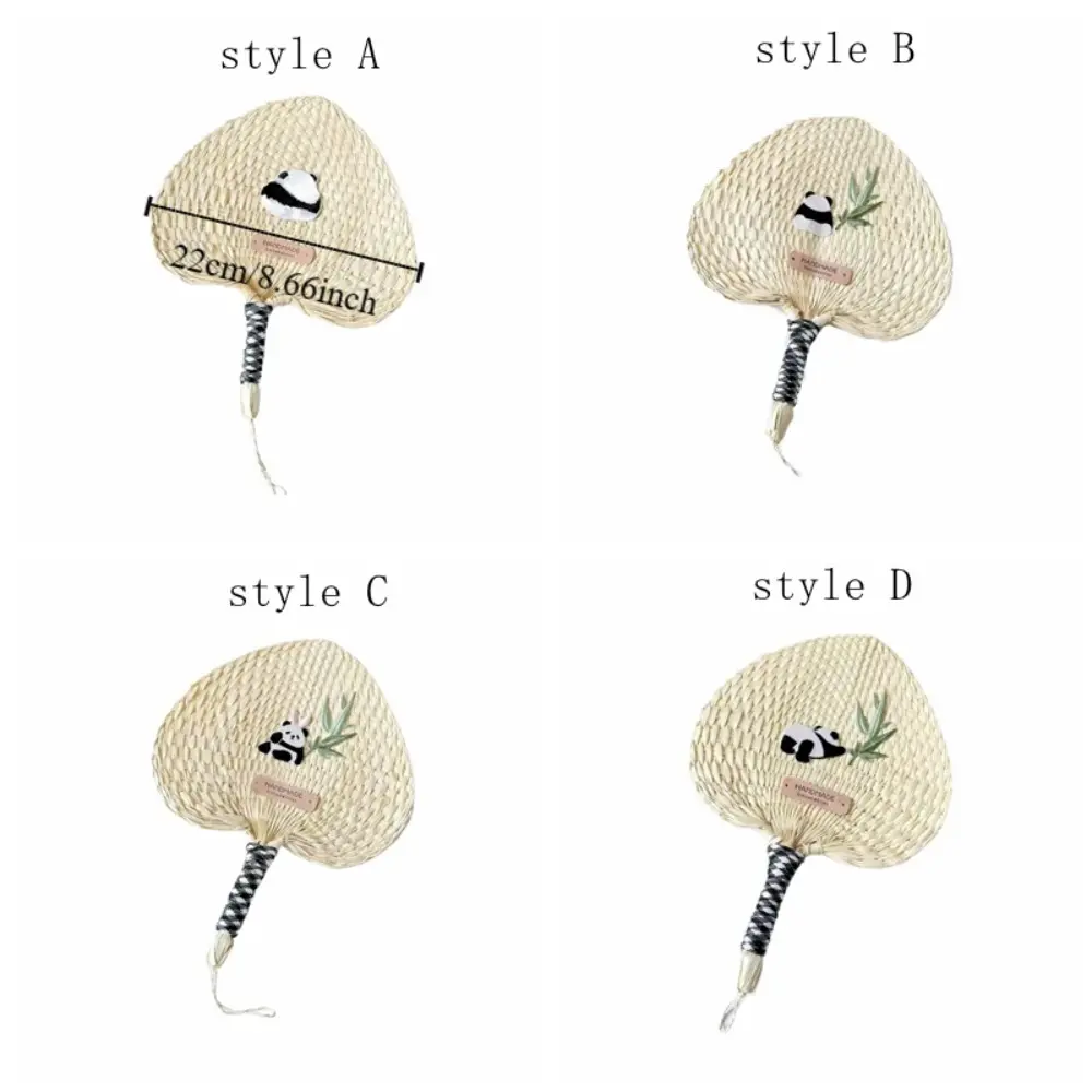 Durable Vintage Cattail Fan Chinese Style Pure Color Woven Fan Cartoon Embroidered Handheld Fan Wedding Decor