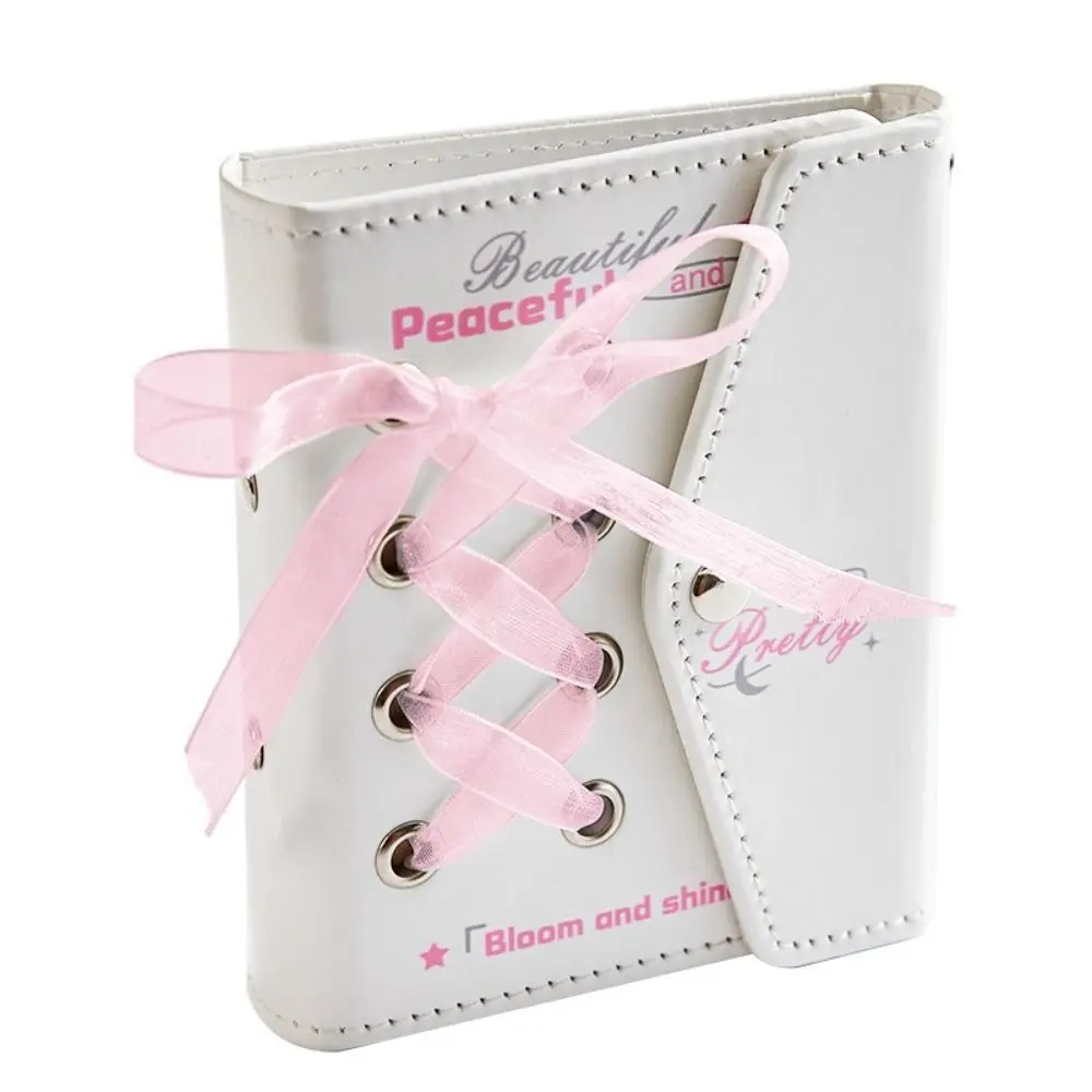 Cross Ribbon Mini Photo Album PU Leather Binder Design Ribbon Bow Photocard Sweet Multi-pockets Picture Case Idol Cards