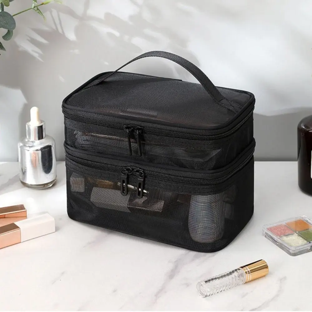 Simple Zipper Mesh Cosmetic Bags 1/2/3 Layers Transparent Perspective Makeup Bag INS Cosmetic Case Toiletries Organizer Outdoor