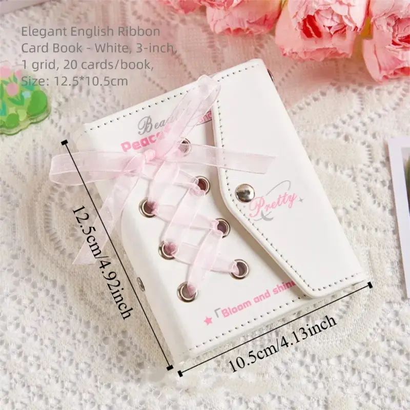 Cross Ribbon Mini Photo Album PU Leather Binder Design Ribbon Bow Photocard Sweet Multi-pockets Picture Case Idol Cards
