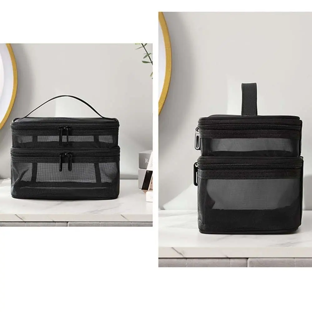 Simple Zipper Mesh Cosmetic Bags 1/2/3 Layers Transparent Perspective Makeup Bag INS Cosmetic Case Toiletries Organizer Outdoor