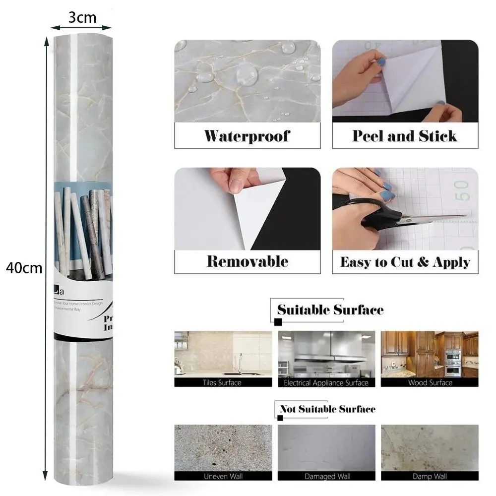 Self Adhesive Oil Proof Cabinet PVC For Furniture Waterproof Room Decoration Wallpaper Decal Wall Stickers Decorative Films