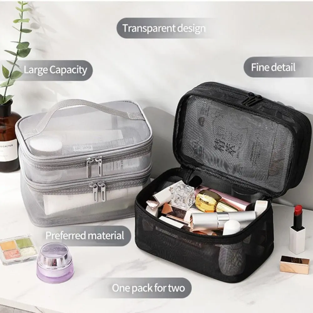 Simple Zipper Mesh Cosmetic Bags 1/2/3 Layers Transparent Perspective Makeup Bag INS Cosmetic Case Toiletries Organizer Outdoor