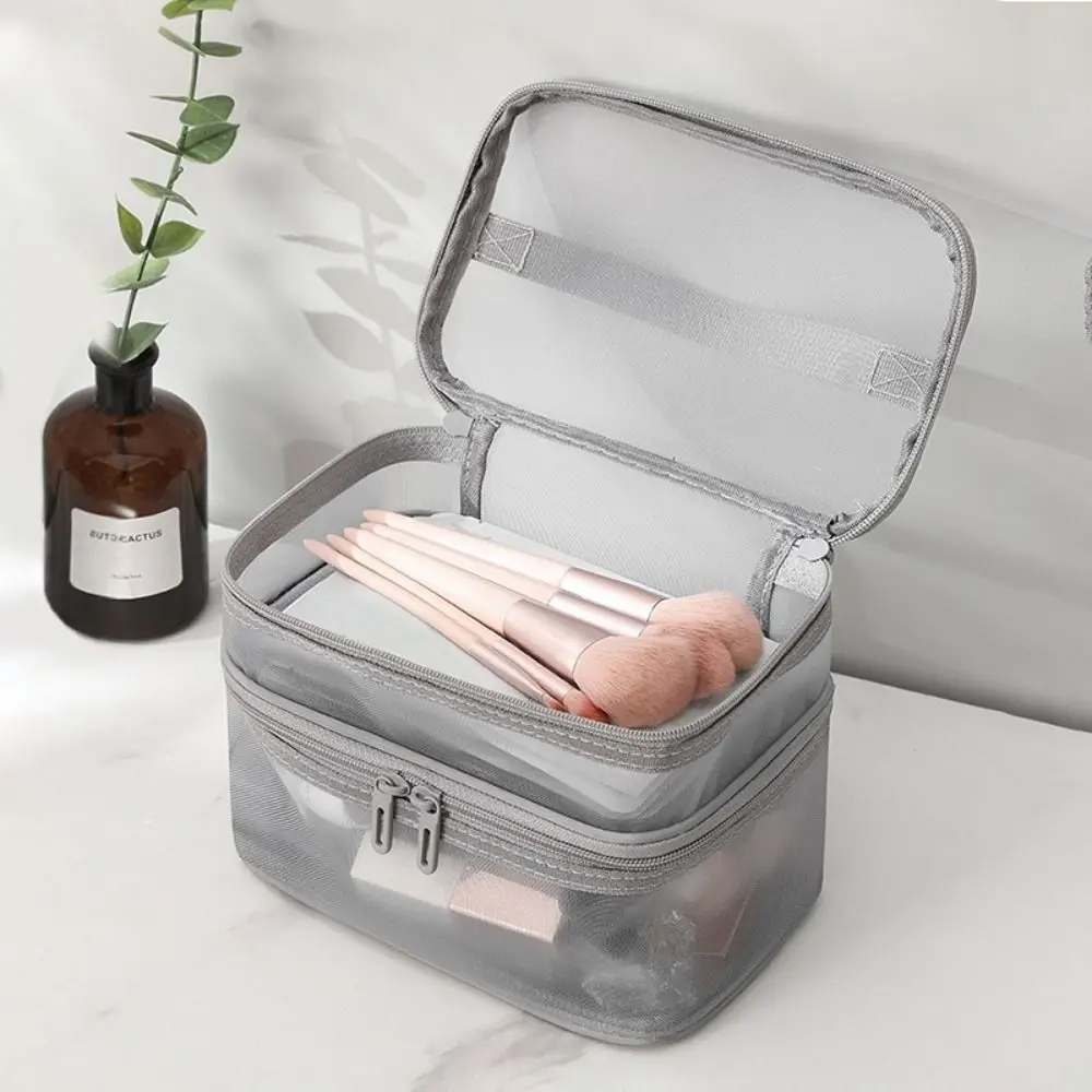 Simple Zipper Mesh Cosmetic Bags 1/2/3 Layers Transparent Perspective Makeup Bag INS Cosmetic Case Toiletries Organizer Outdoor