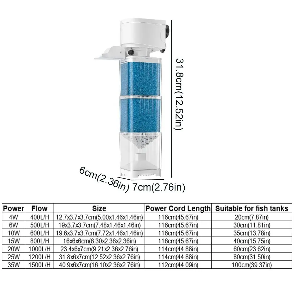 Mute Fish Tank Submersible Filter Removable Plastic Water Purification Built-in Filter Water Circulation Pump Suction Toilet