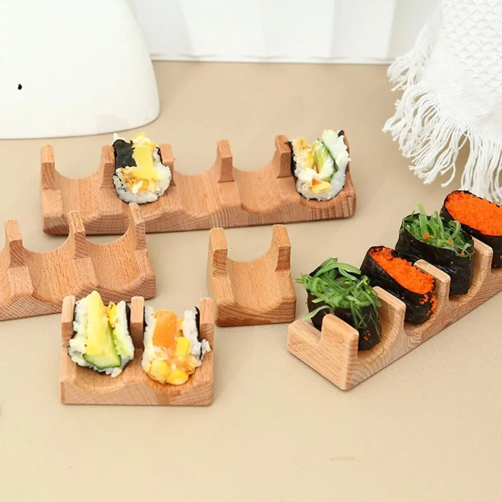 1/2/3/4/5 Slots Wooden Sushi Rack Japanese Style Multi Purpose Sushi Serving Tray U-shape Innovative Sushi Maker Holder