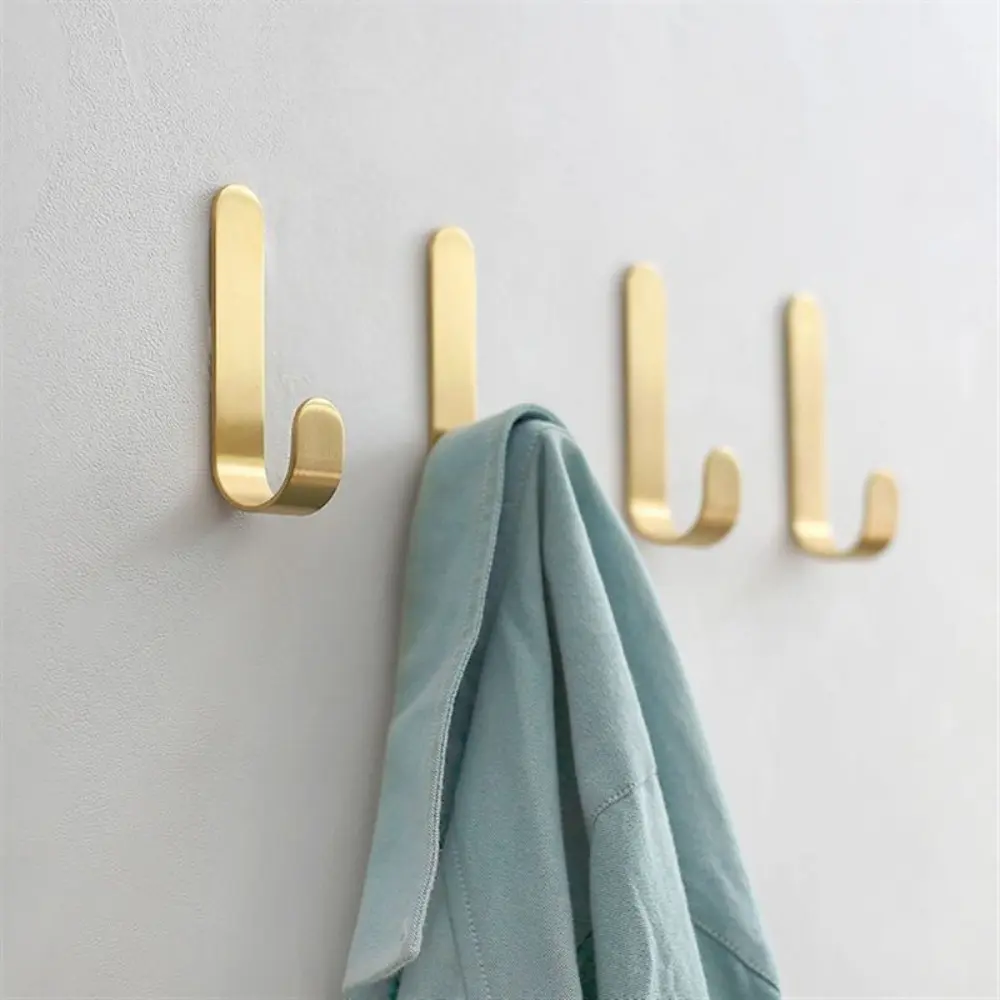 Wall Mounted Brass Wall Hook Gold J Shaped Towel Hanger Clothes Hook Behind-door
