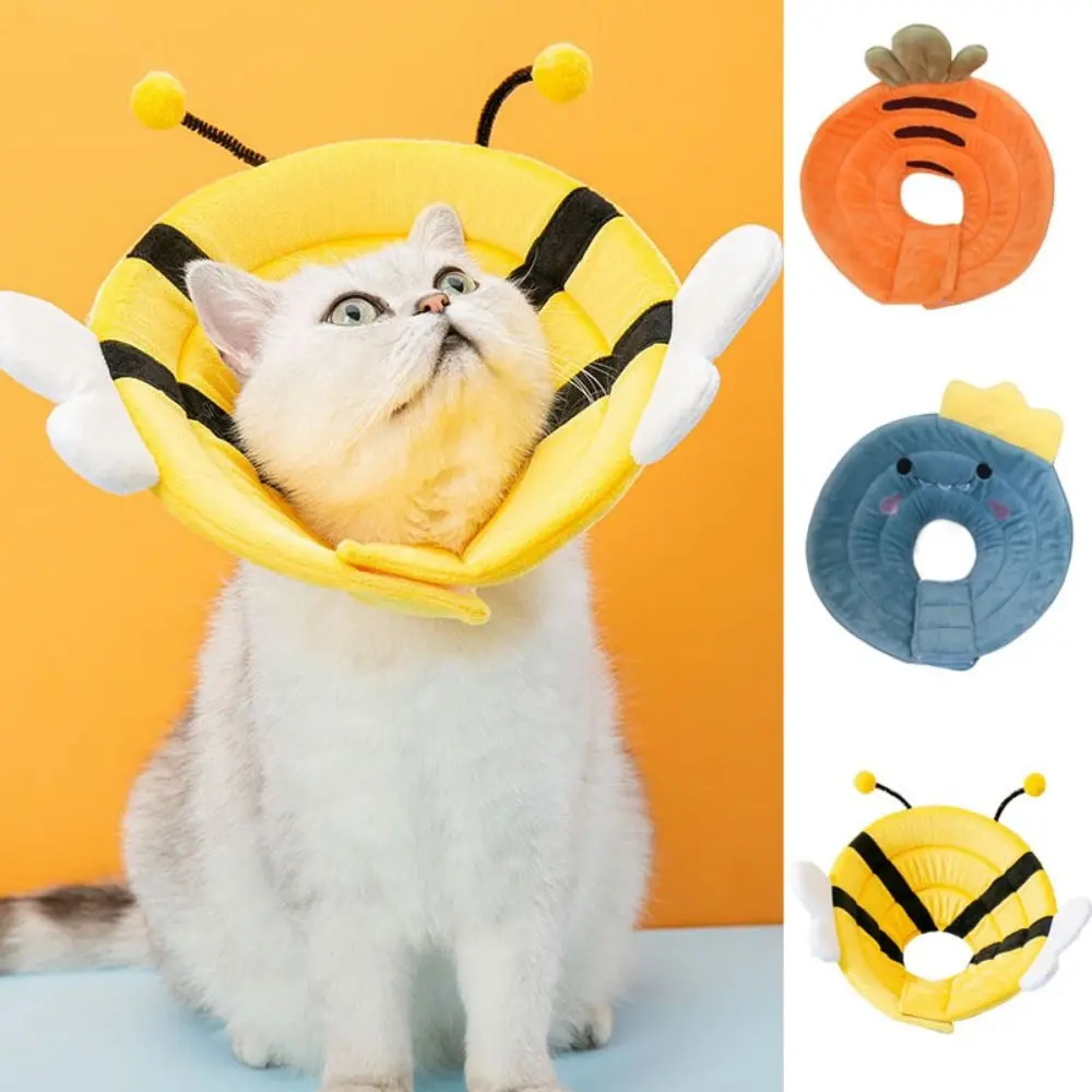 Soft Bee Shape Cat Recovery Collar Adjustable Anti-licking Cat Elizabethan Collar Anti-biting Dinosaur/Bee/Carrot Shape
