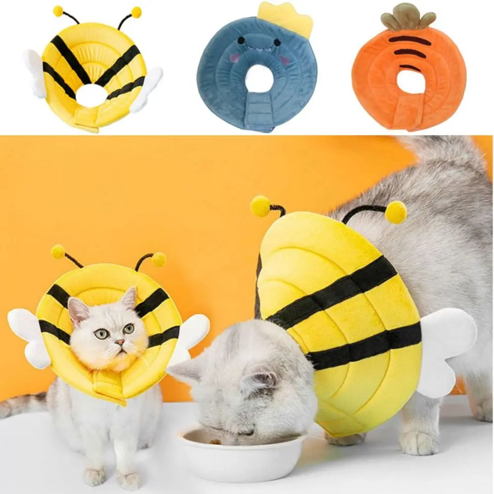 Soft Bee Shape Cat Recovery Collar Adjustable Anti-licking Cat Elizabethan Collar Anti-biting Dinosaur/Bee/Carrot Shape