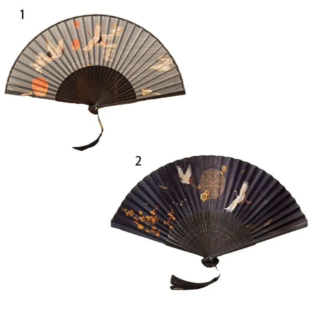 Portable Summer Folding Fan Folding With Tassel Handheld Tassel Fan Bamboo Silk Cloth Hanfu Photography