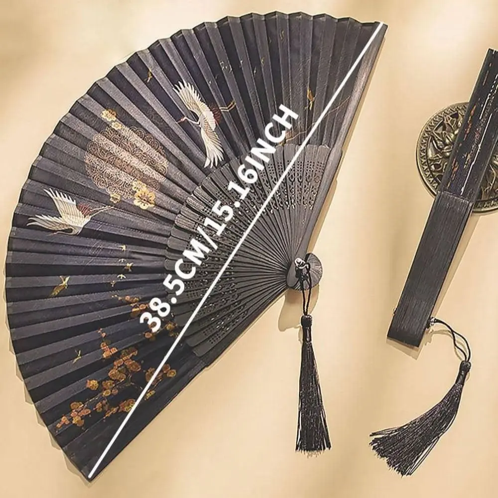 Portable Summer Folding Fan Folding With Tassel Handheld Tassel Fan Bamboo Silk Cloth Hanfu Photography
