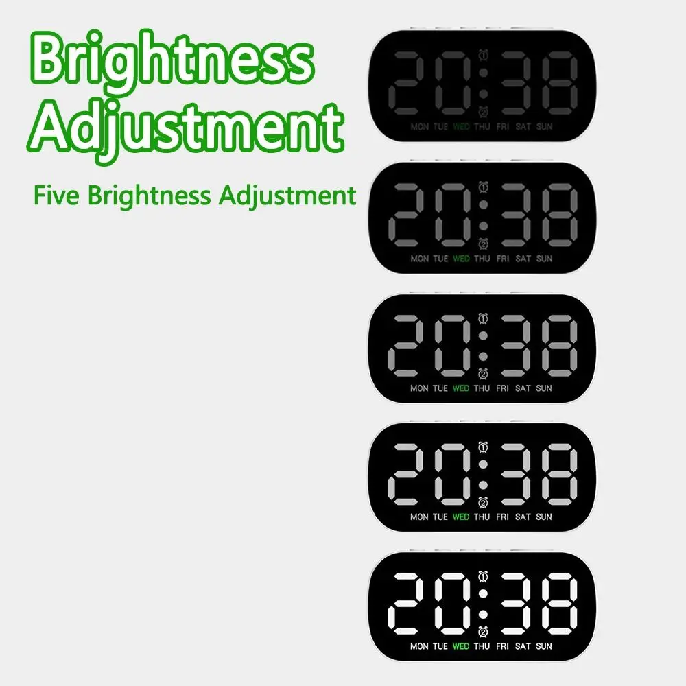 Large Display Digital Alarm Clock Temperature Display Multi Functional LED Digital Clock 5 Levels Brightness Two Sets Alarms