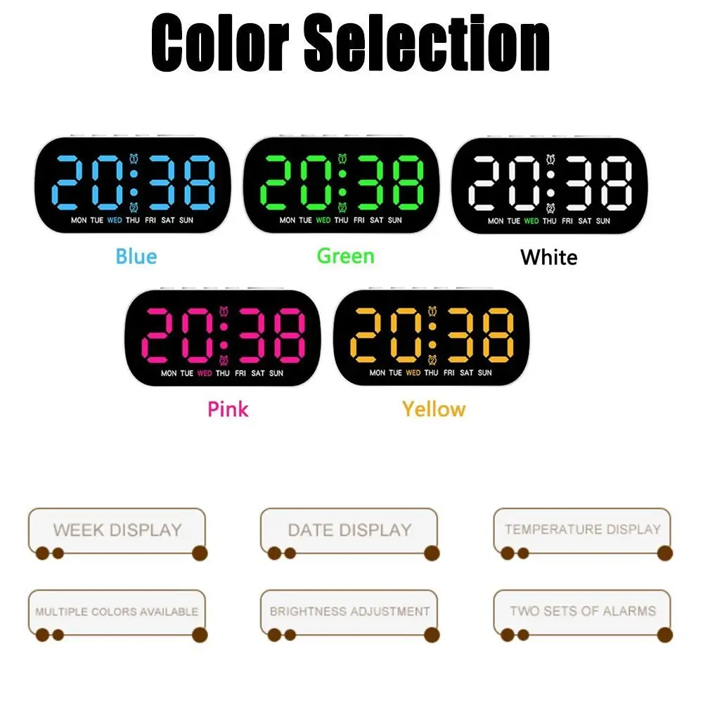 Large Display Digital Alarm Clock Temperature Display Multi Functional LED Digital Clock 5 Levels Brightness Two Sets Alarms